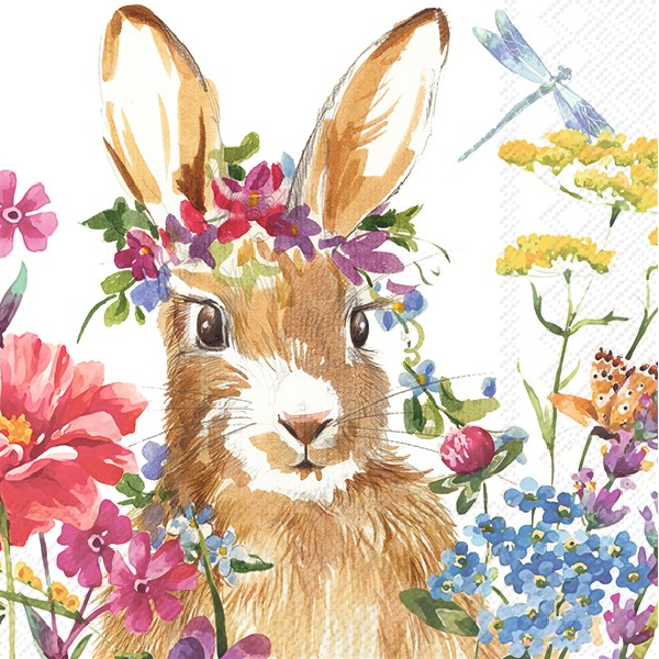 Floral Bunny Luncheon Napkin