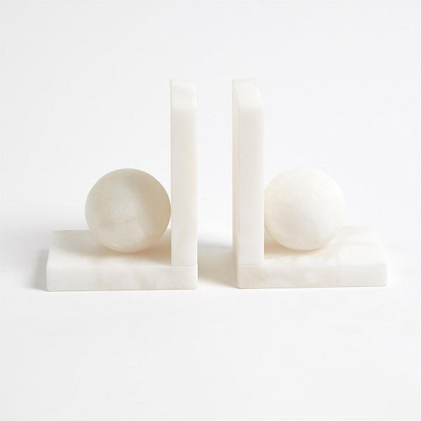 Pair of Alabaster White Ball Bookends