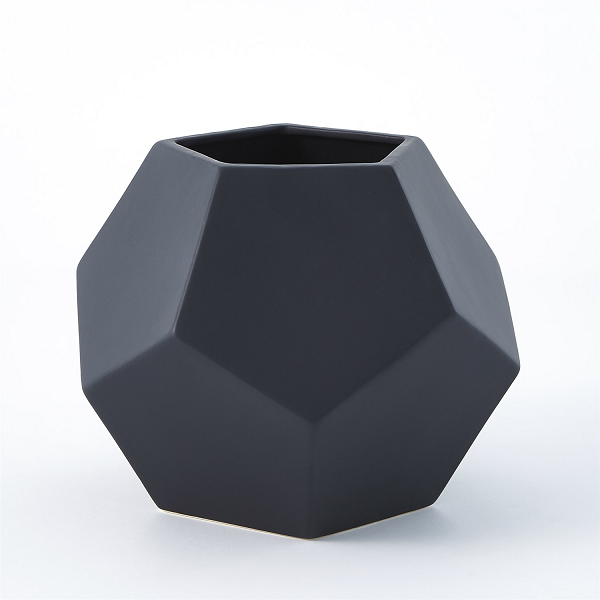 Faceted Large Matte Black Vase