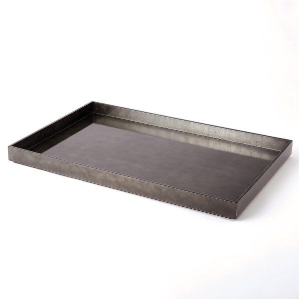 Large Rectangular Lacquered Metallic Grey Tray