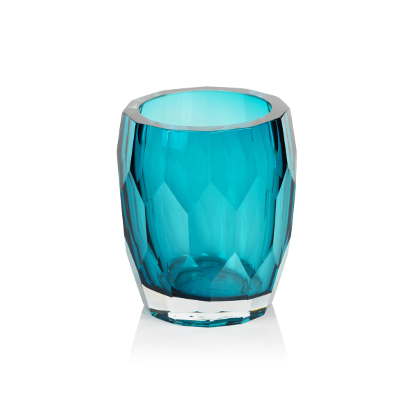 Sea Blue Cut Glass Vase