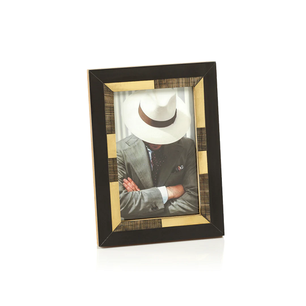 Black Horn and Brass Chiseled 4 x 6 Photo Frame