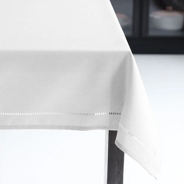 White Linen 60 x 120 Hemstitch Tablecloth