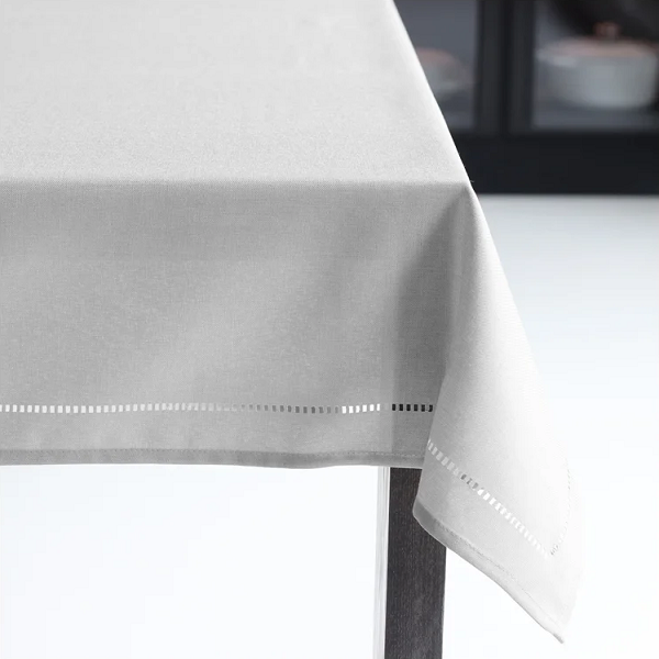 Light Grey Linen 60 x 120 Hemstitch Tablecloth