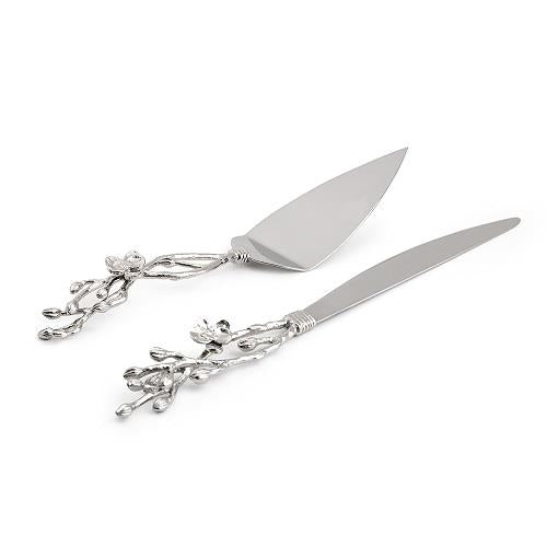 Michael Aram White Orchid Cake &amp; Knife Servers