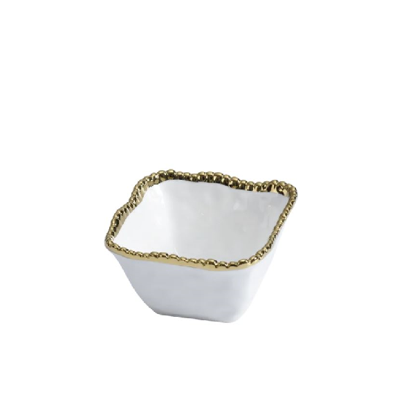Porcelain Square Snack Bowl - White and Gold