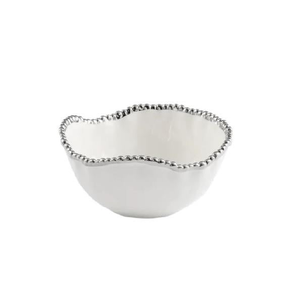 Porcelain Medium Salad Bowl - White and Silver
