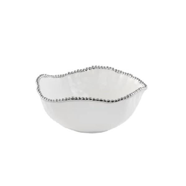 Grand saladier en porcelaine blanche et argentée