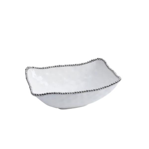 Plat de service profond en porcelaine - Blanc et argent