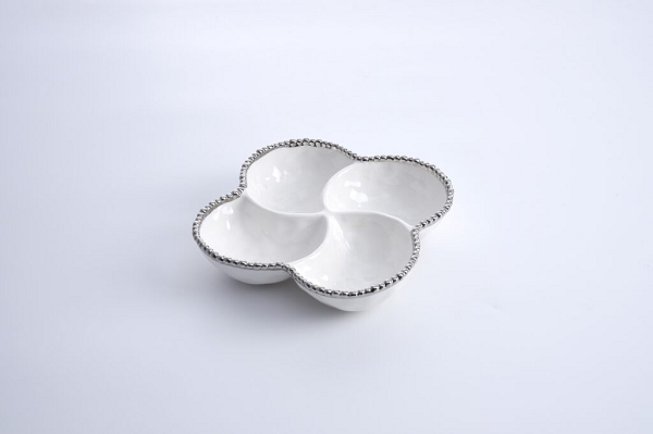 White and Silver Porcelain Four Section Bowl