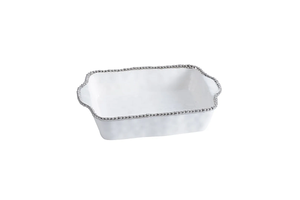 Porcelain Rectangular Baking Dish - White & Silver