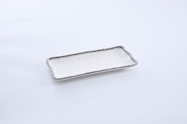 Small White and Silver Porcelain Tray