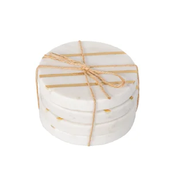 Round Marble Coaster Inlay Set of 4