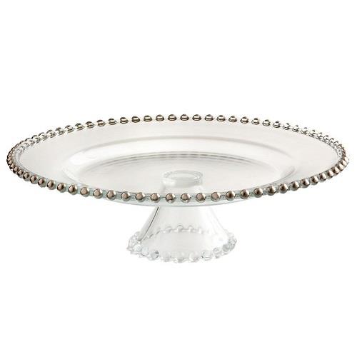 Silver Beaded Glass Cake Stand Large