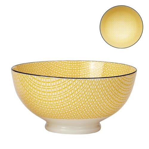Kiri Porcelain Large Bowl - Yellow w/ Black Trim