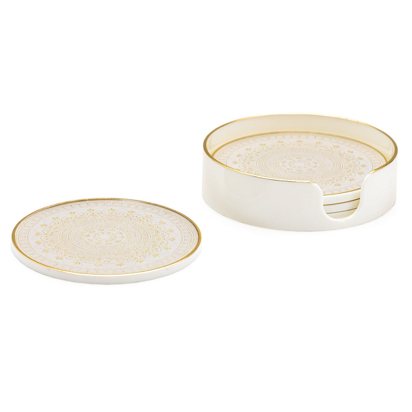 Cream & Gold Round Coasters - Set of Four