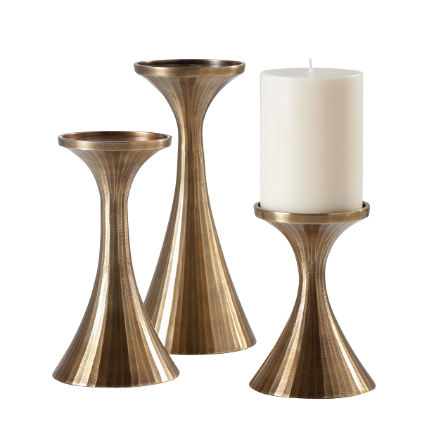 Set of 3 Ribbed Candle Holders - Brass