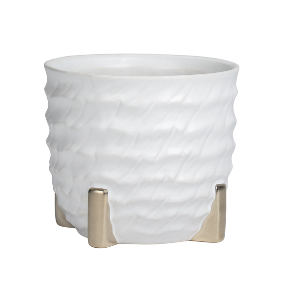 Small White Matte Textured Footed Planter