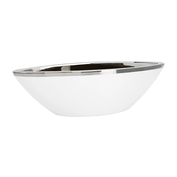 Boat Bowl Small White with Silver Trim