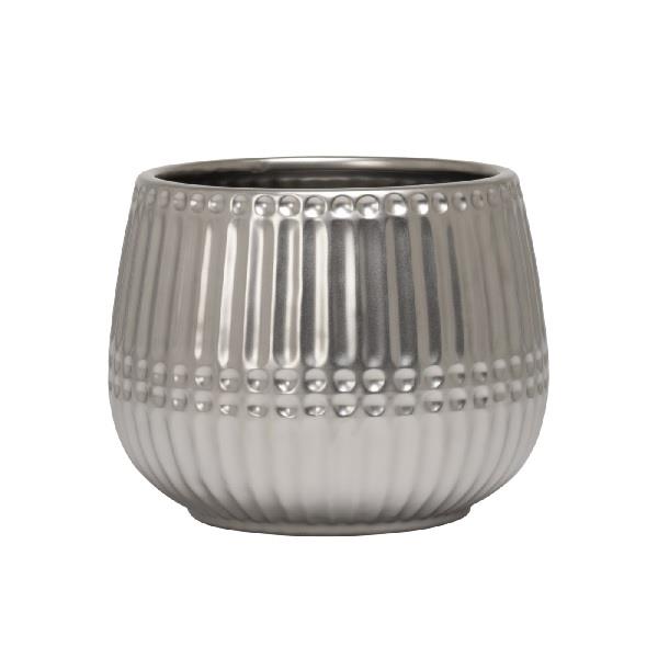 Ceramic Ribbed Silver Planter  - Small