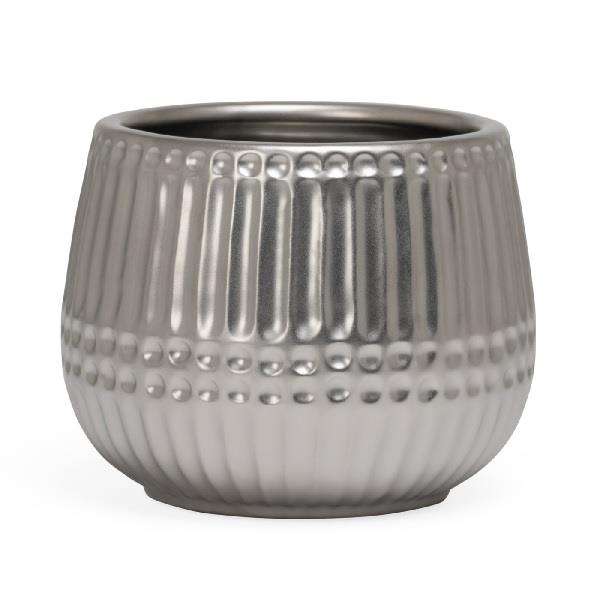 Ceramic Ribbed Silver Planter  - Medium