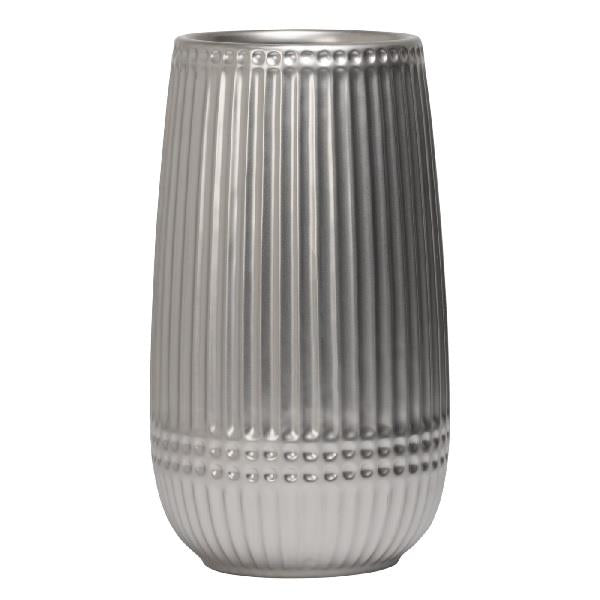 Ceramic Ribbed Silver Vase - Large
