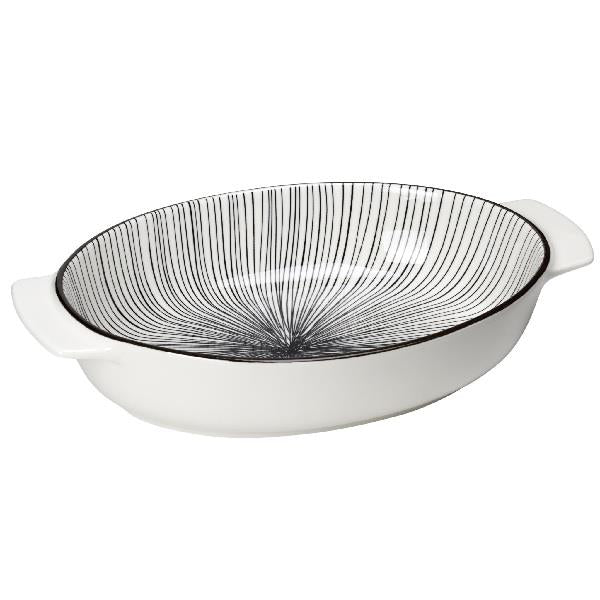 Large Black Lines Oval Dish