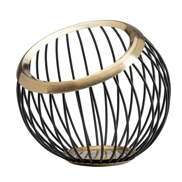 Round Brushed Gold Trim Basket