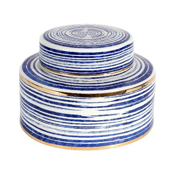Blue & White Linear Round Jar