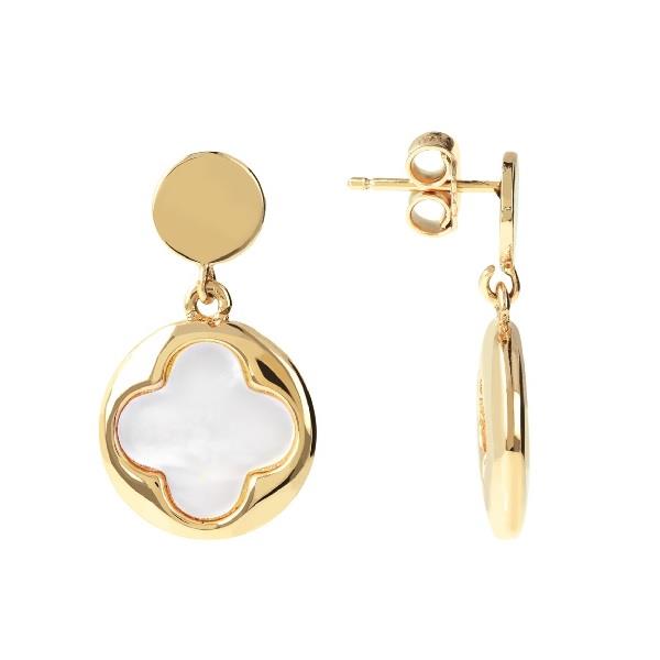 Bronzallure Gold Dangle Clover Earrings - White Pearl