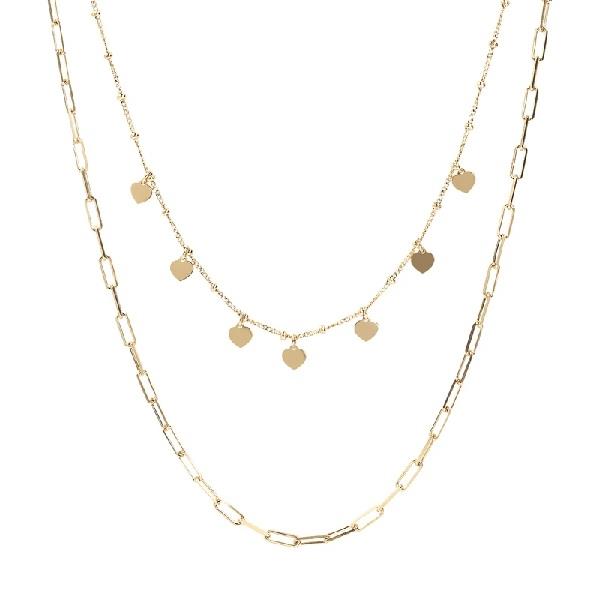Bronzallure Forzatina Chain and Hearts Two Strand Necklace - Gold