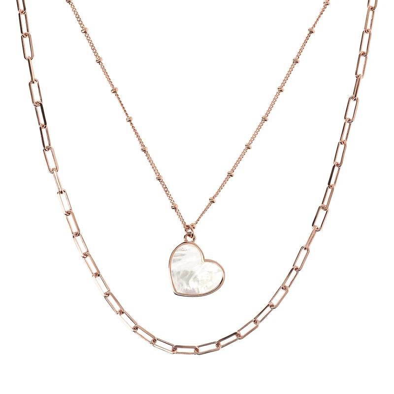 Bronzallure Heart Pendant Two Strand Necklace - White Pearl