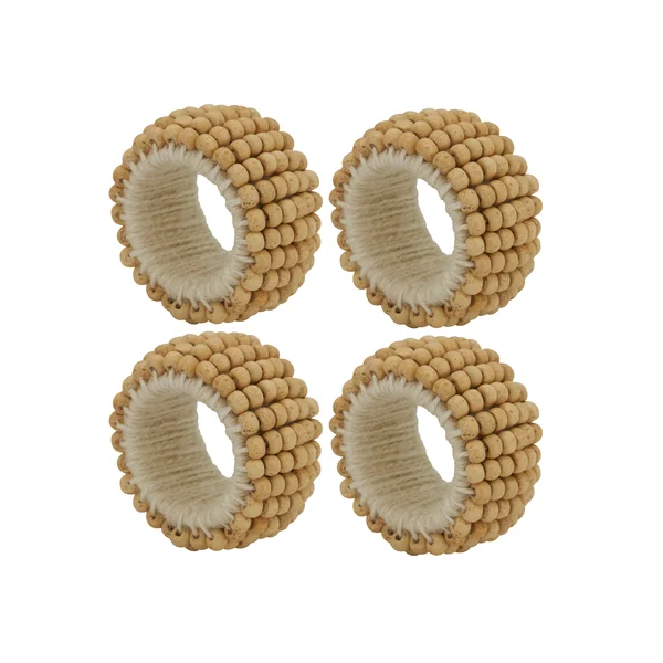 Set of 4 Beaded Wood Napkin Rings