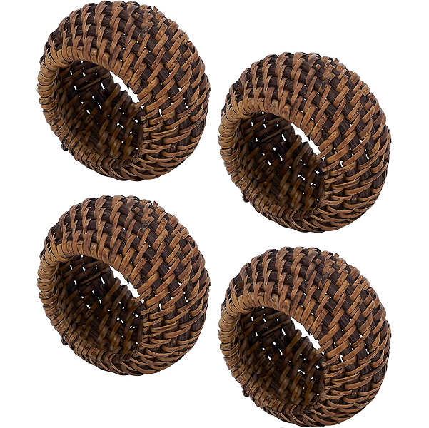 Set of 4 Brown Rattan Napkin Rings