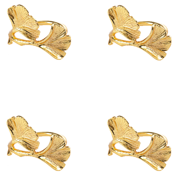 Gold Set of 4 Gingko Napkin Rings 