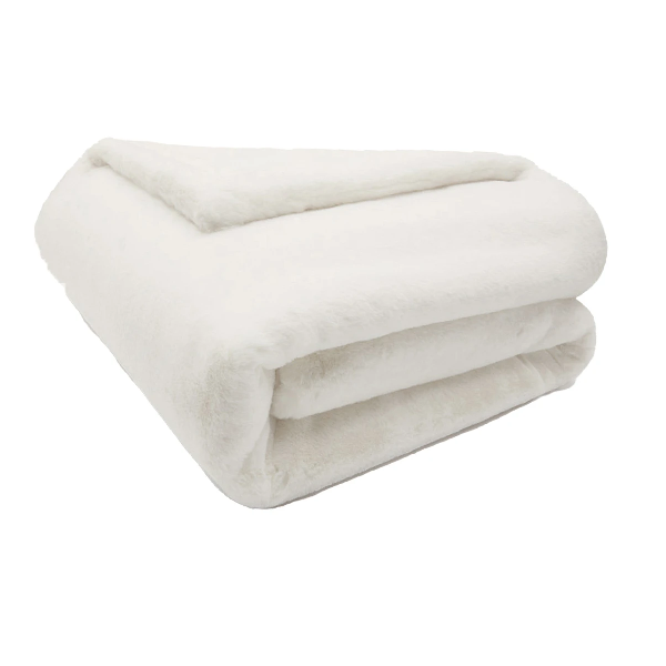 Small Ivory Faux Fur Throw 