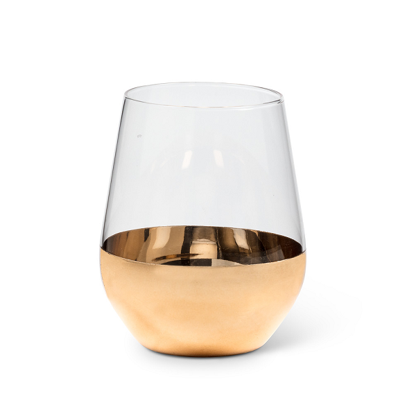 Gold Band Stemless Wine Glass