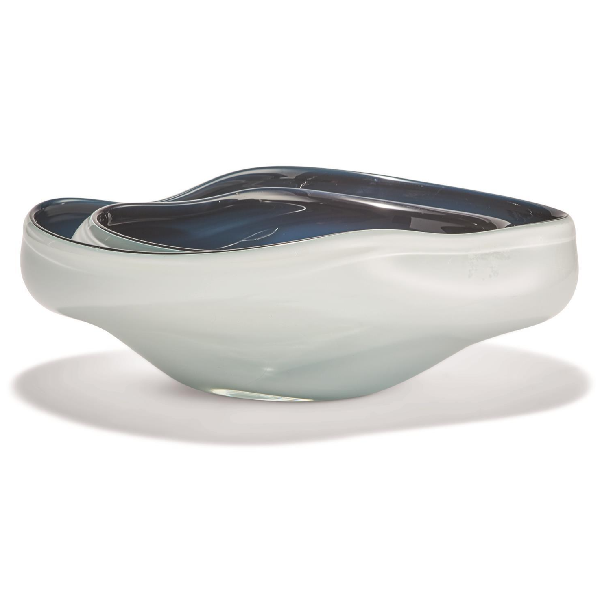 Large Sculpted White Bowl with Blue Lining