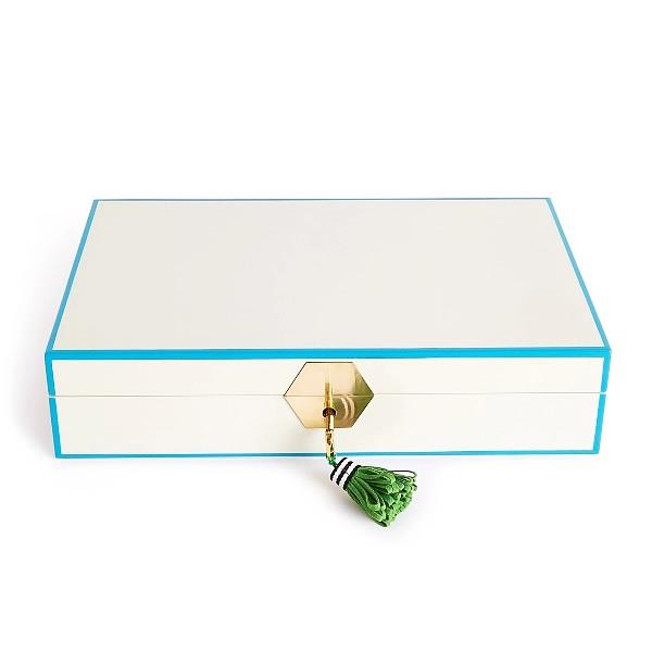 Jonathan Adler White & Turquoise Jewelry Box