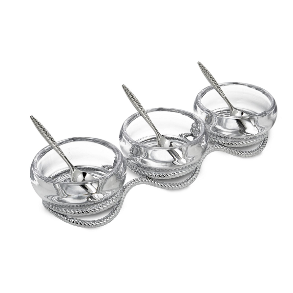 Nambe Glass Braid Triple Condiment Set with Spoons