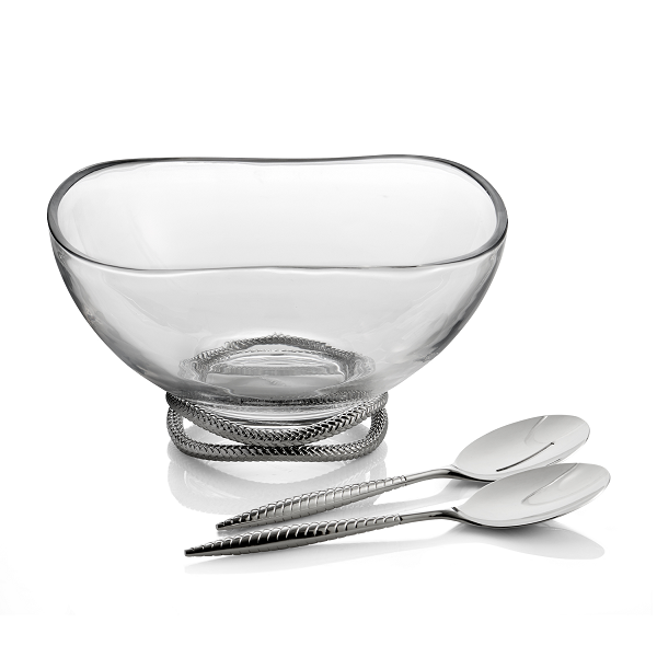 Nambe Braided Glass Salad Bowl with Servers