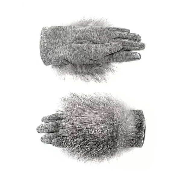 Woven Gloves with Fox Pompons