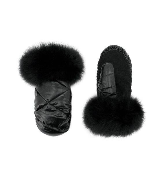 Nylon Gloves with Fur - Black